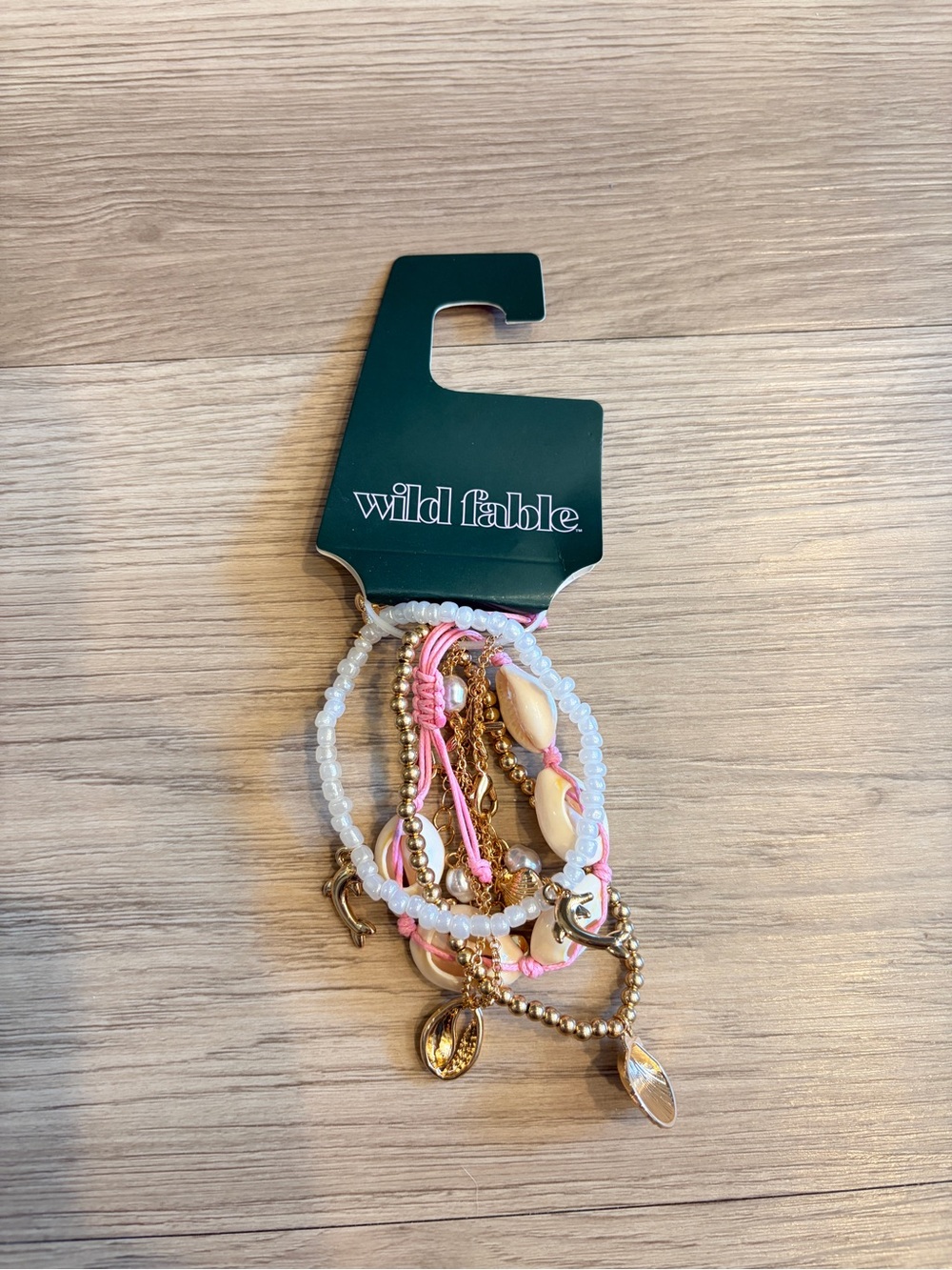 wild fable Pink, White & Gold Multi-Strand Beaded Bracelet Set